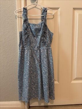Blue Floral Ruffle Strap Sundress